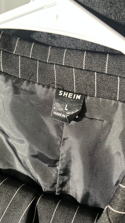 Men's Pinstripe Suit Jacket Slim Fit 2 Piece Stripe Suit Double Breasted Blazer Tuxedo for Wedding Prom Dinner  Size L