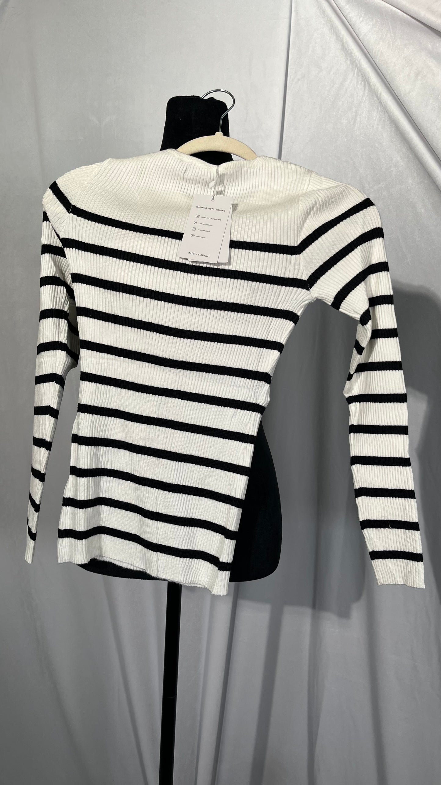 Alloaone Women's Round Neck Knitted Sweater Bottom Wool Pullover Stripe Top Size S