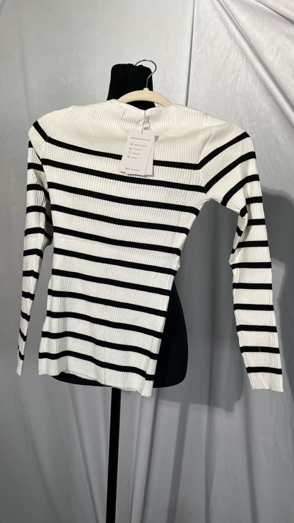 Alloaone Women's Round Neck Knitted Sweater Bottom Wool Pullover Stripe Top Size S