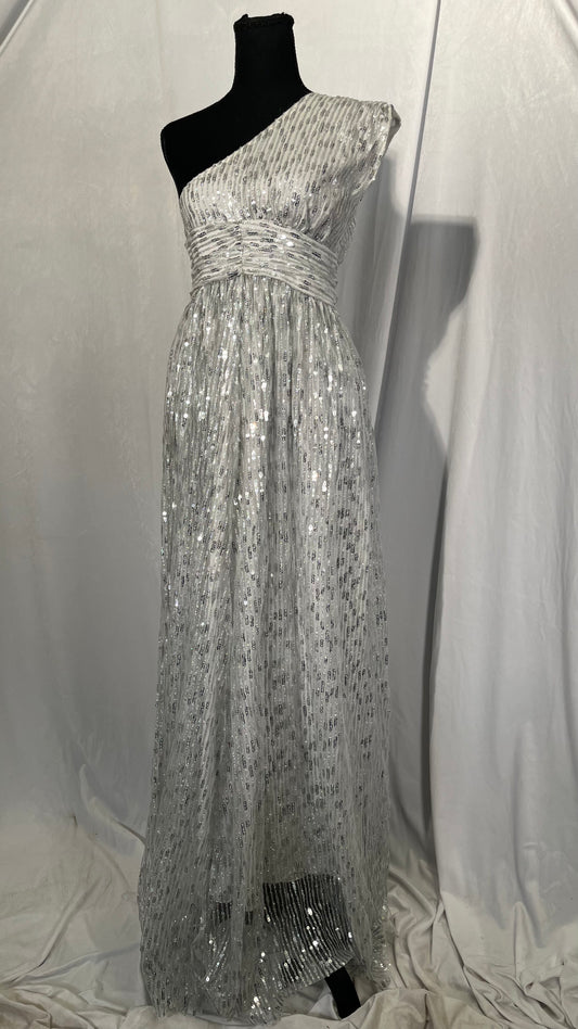 Women's Glitter Sequin One Shoulder Prom Dress with Slit Long A Line Formal Evening Party Gown Size S