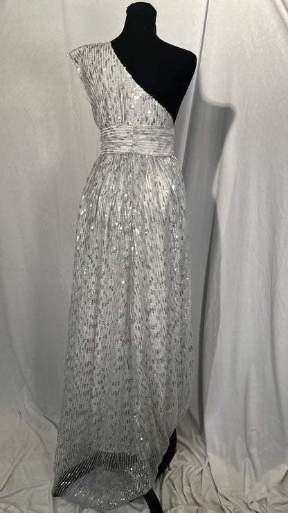 Women's Glitter Sequin One Shoulder Prom Dress with Slit Long A Line Formal Evening Party Gown Size S