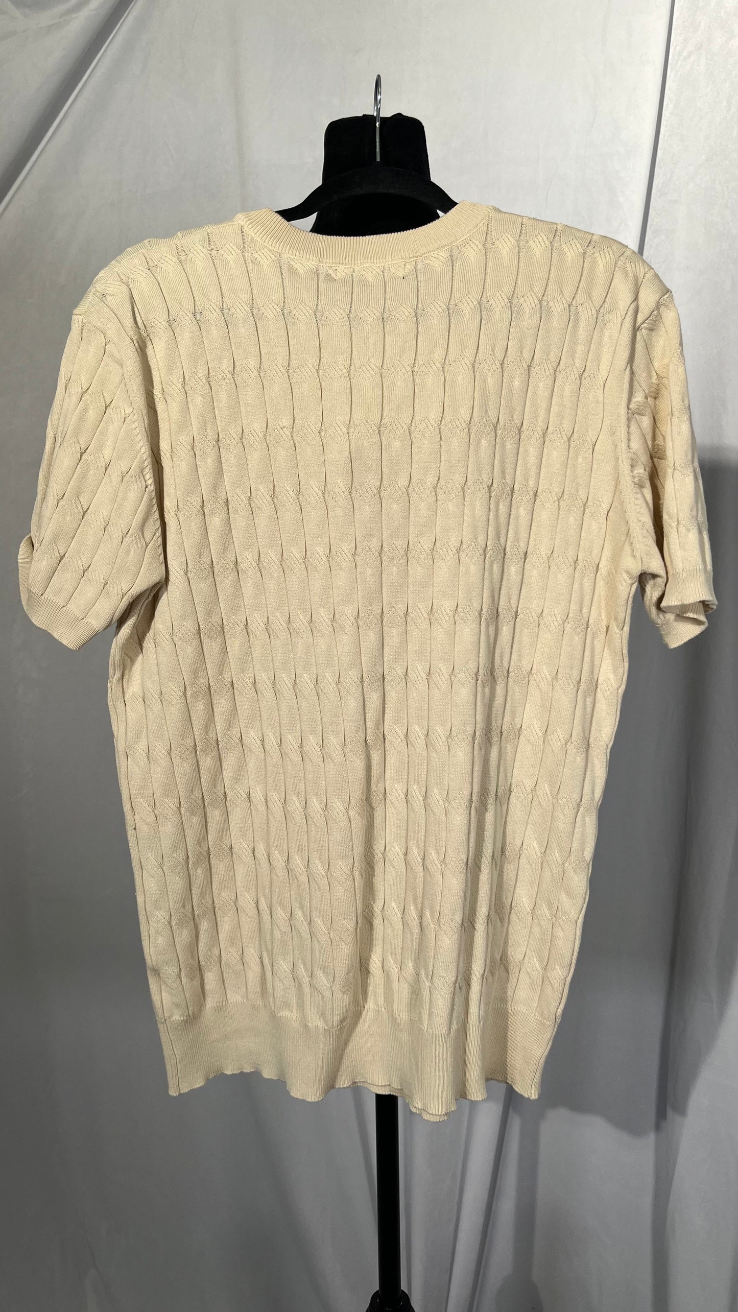 Xingfenly Men' Summer Solid Striped Knitted Breathable Collarless Shirt Half Comfy for Male Vacation  Size NO