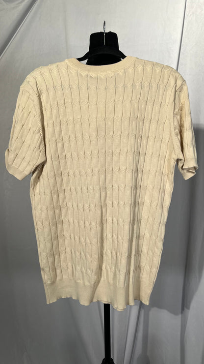 Xingfenly Men' Summer Solid Striped Knitted Breathable Collarless Shirt Half Comfy for Male Vacation  Size NO