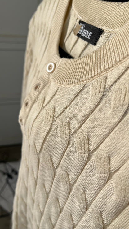 Xingfenly Men' Summer Solid Striped Knitted Breathable Collarless Shirt Half Comfy for Male Vacation  Size NO