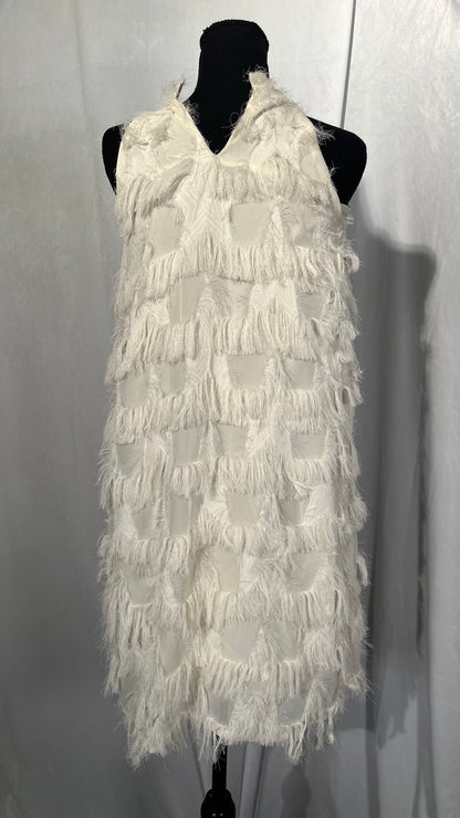 BINTING Long Fringed Chiffon Fabric Silk Three-Dimensional Feather Shape Suspender Skirt Suit Graceful Lightweight Soft Graceful Drape Superb Flow Clothing Dress ClothSize M