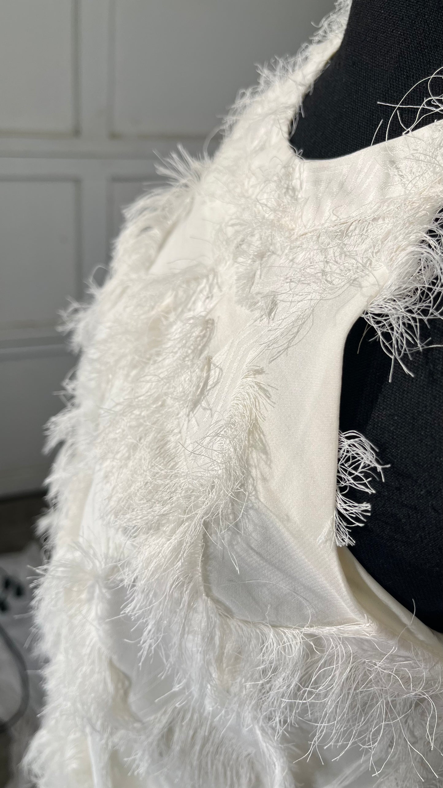 BINTING Long Fringed Chiffon Fabric Silk Three-Dimensional Feather Shape Suspender Skirt Suit Graceful Lightweight Soft Graceful Drape Superb Flow Clothing Dress ClothSize M