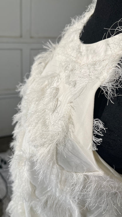 BINTING Long Fringed Chiffon Fabric Silk Three-Dimensional Feather Shape Suspender Skirt Suit Graceful Lightweight Soft Graceful Drape Superb Flow Clothing Dress ClothSize M