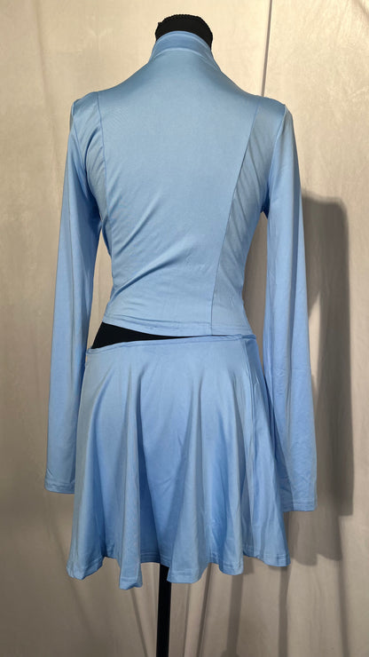 2 Piece Tennis Dress for Women Long Sleeve Zipper Tight Jacket Mini Skirt with Shorts Cute Workout Skort Skirt Set Size M