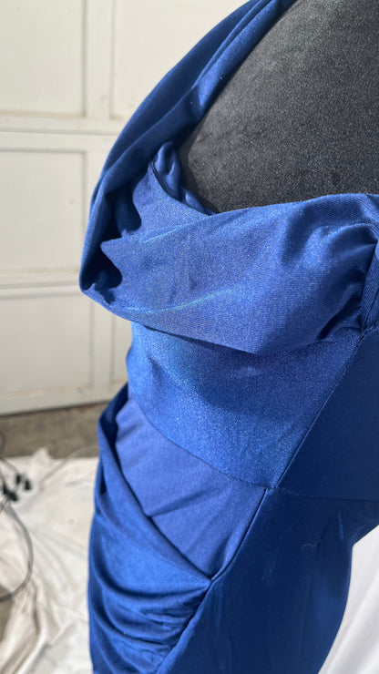 Off Shoulder Prom Dresses with Slit for Women Pleated Mermaid Satin Formal Evening Gown  Size M