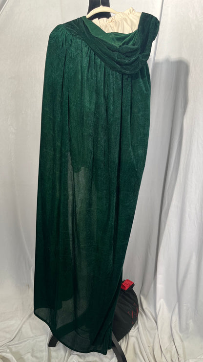 Hunter Emerald Green Crushed Velvet Full Length Hooded Cape - Size M