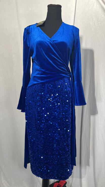 ROYAL MATRIX Women Velvet Dress Wrap V Neck Long Sleeve Maxi Dress Ruched Asymmetrical Midi Dress for Wedding Guest Size M