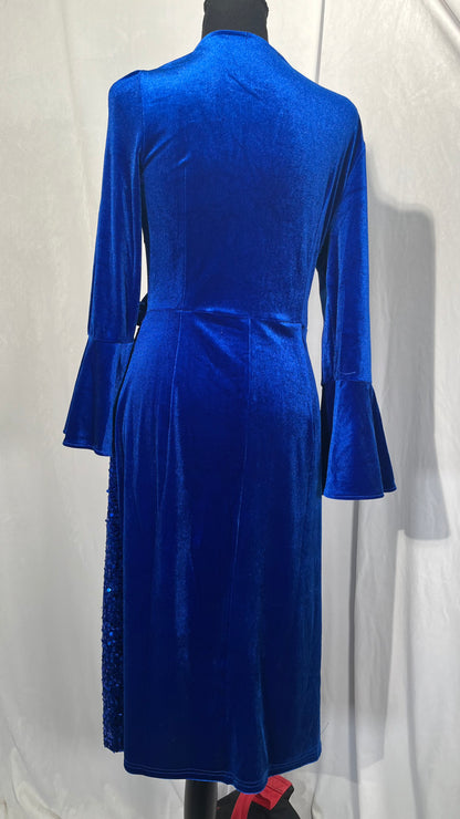 ROYAL MATRIX Women Velvet Dress Wrap V Neck Long Sleeve Maxi Dress Ruched Asymmetrical Midi Dress for Wedding Guest Size M