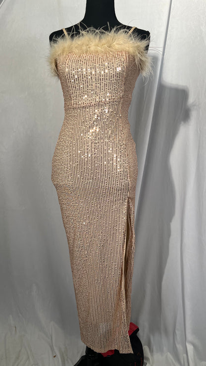 RanRui Women's Formal Dresses Tube top Feather Sequin Slim Dress Long Dress Evening Dress  Size XS