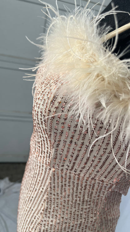 RanRui Women's Formal Dresses Tube top Feather Sequin Slim Dress Long Dress Evening Dress  Size XS