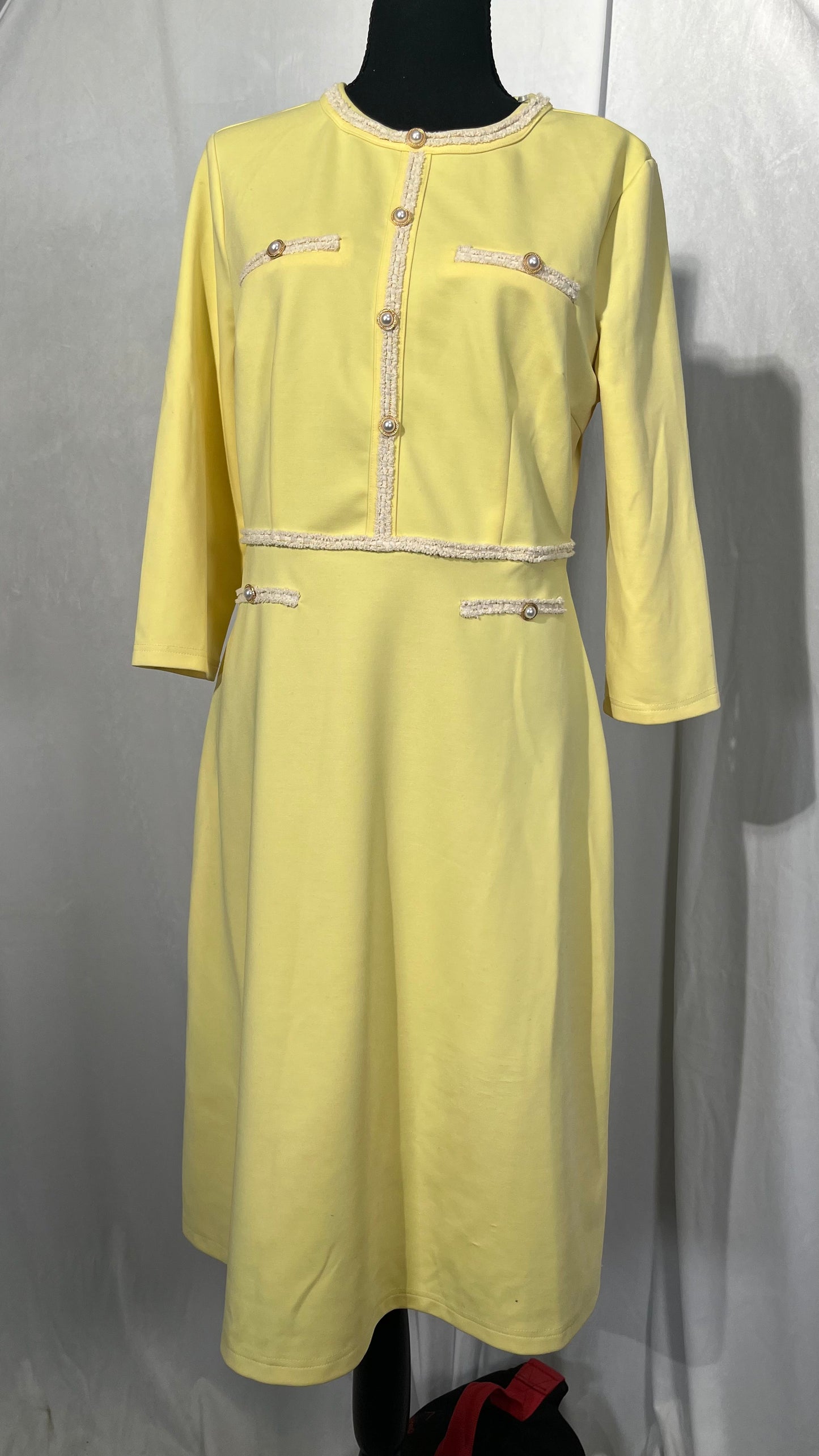 Hobemty Women's A-Line Dress Office 3/4 Sleeve Tweed Trim Elegant Dresses Size M