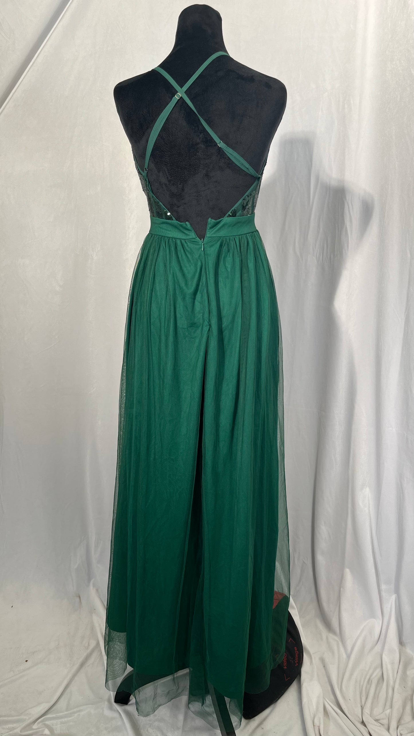 Hularka Women's Sleeveless High Split Elegant Sexy Cocktail Party Maxi Dress Shiny Sequins Deep V Neck Evening Dress Size XS