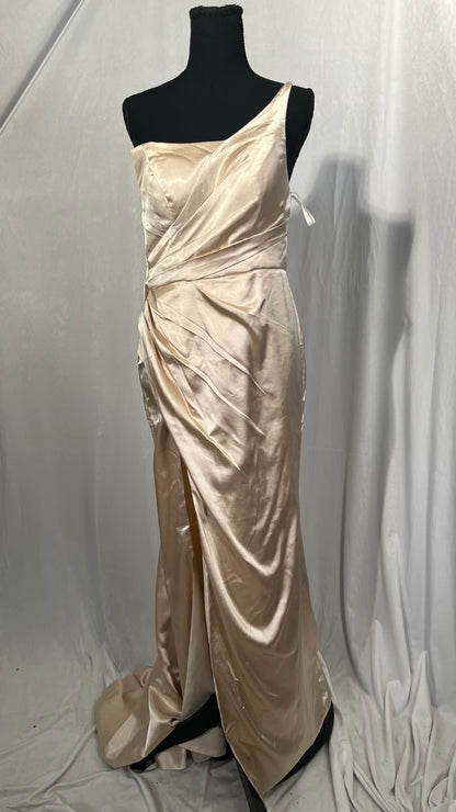 Women's One Shoulder Prom Dress Long Mermaid with Slit Wrap Satin Formal Evening Ball Gown Size NO