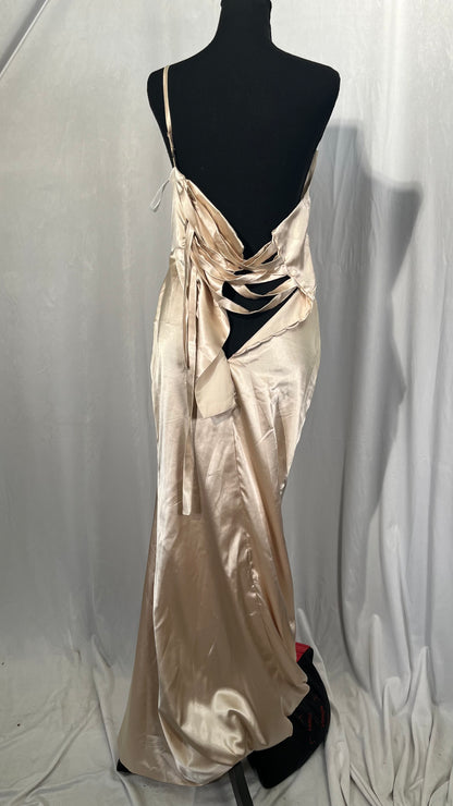 Women's One Shoulder Prom Dress Long Mermaid with Slit Wrap Satin Formal Evening Ball Gown Size NO