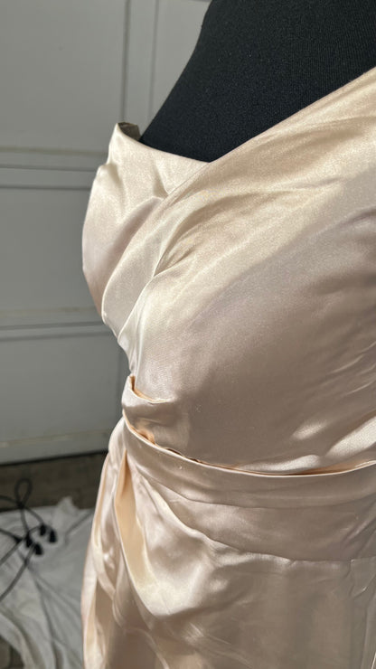 Women's One Shoulder Prom Dress Long Mermaid with Slit Wrap Satin Formal Evening Ball Gown Size NO