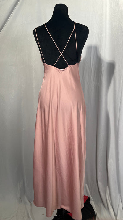 Women's Summer Satin Dress Layered Ruched Guest Dresses Ruffle Dress Low Cut Sun Dress Beige  Size S