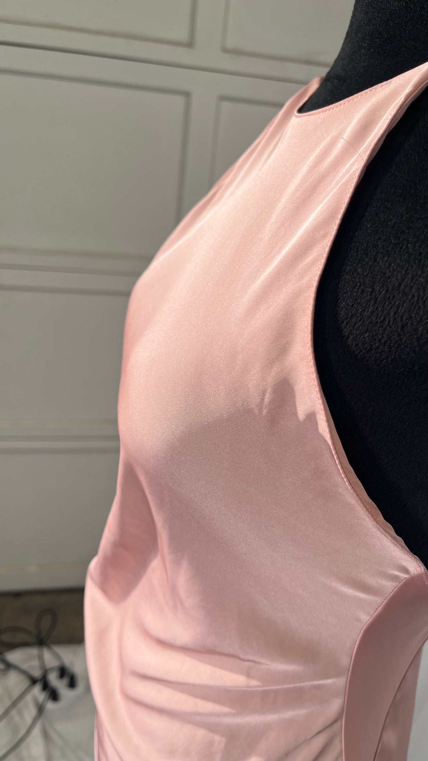 Women's Summer Satin Dress Layered Ruched Guest Dresses Ruffle Dress Low Cut Sun Dress Beige  Size S