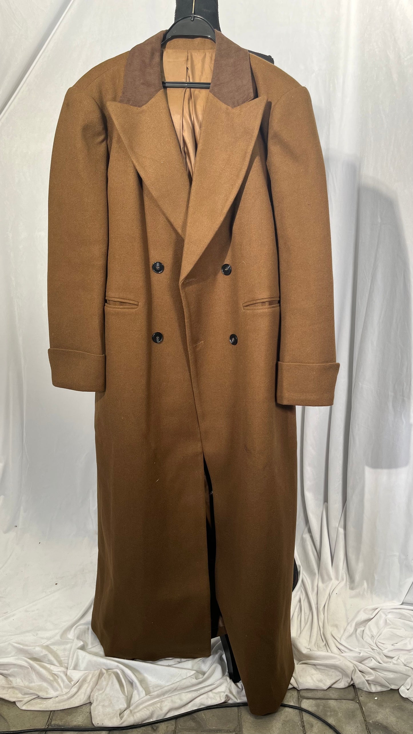 Runcati Mens Full Length Trench Coat Notched Lapel Long Jacket Double Breasted Classic Winter Overcoat Size XL