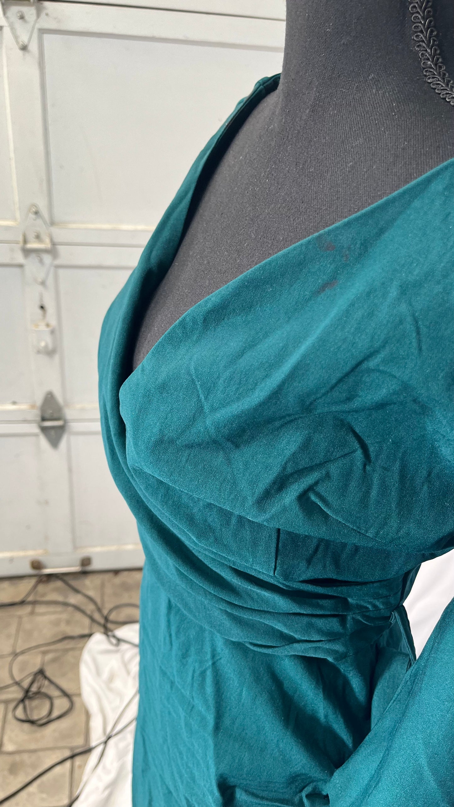 MUXXN Women's Vintage Faux Wrap V Neck 3/4 Sleeve Formal Party Work Dress with Belt, Dark Green, Large Size M