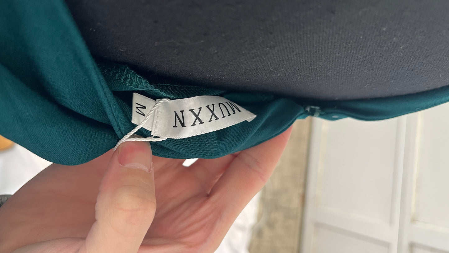 MUXXN Women's Vintage Faux Wrap V Neck 3/4 Sleeve Formal Party Work Dress with Belt, Dark Green, Large Size M