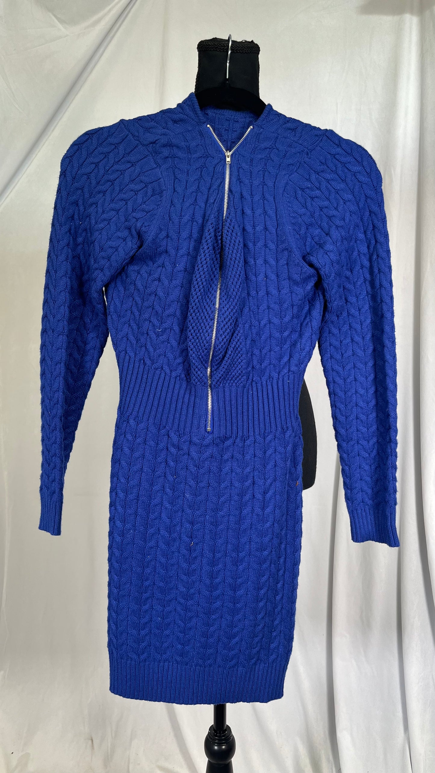 Womens Sweater Dress Sexy Crewneck Long Sleeve Blue Size S