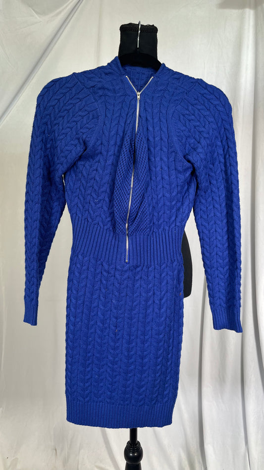 Womens Sweater Dress Sexy Crewneck Long Sleeve Blue Size S