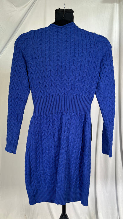 Womens Sweater Dress Sexy Crewneck Long Sleeve Blue Size S