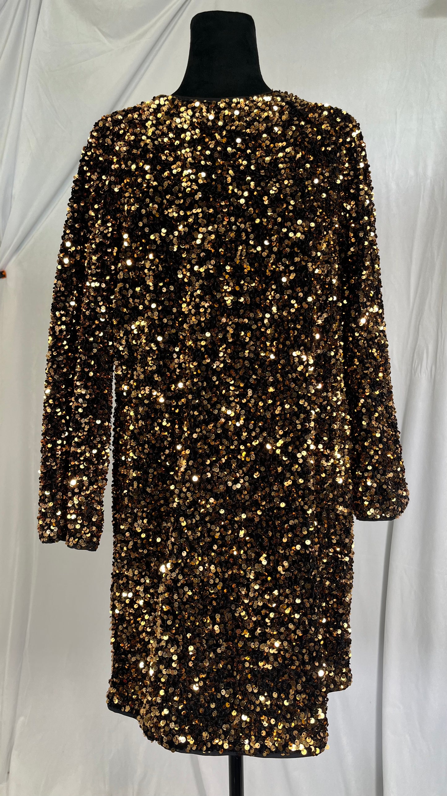 Dress the Population Women's Emery Long Sleeve Stretch Sequin Midi Sheath  Size S