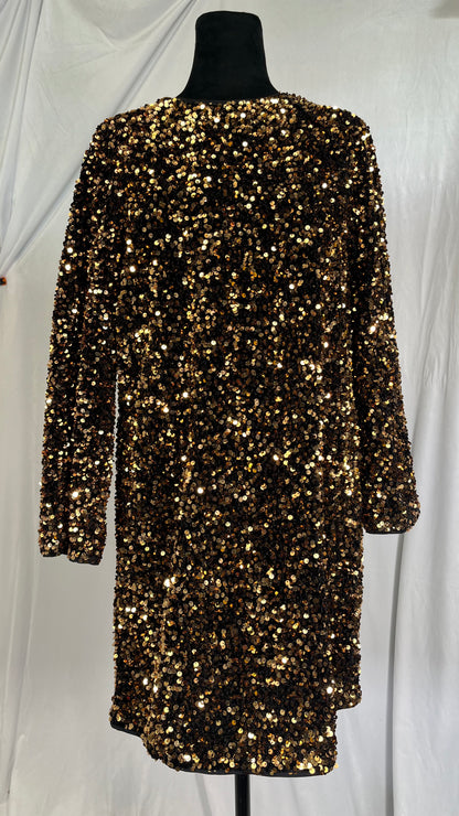 Dress the Population Women's Emery Long Sleeve Stretch Sequin Midi Sheath  Size S