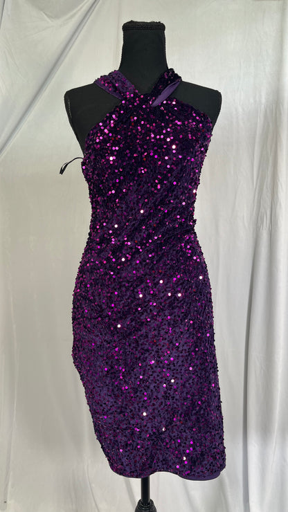 Sexy Bodycon Dresses for Women,Elegant Sparkly Dress One Shoulder Sequin Slim Slit Maxi Dress for Wedding Guest Cocktail Party Evening Ball Gown Nightclub Dinner Purple XL  Size S