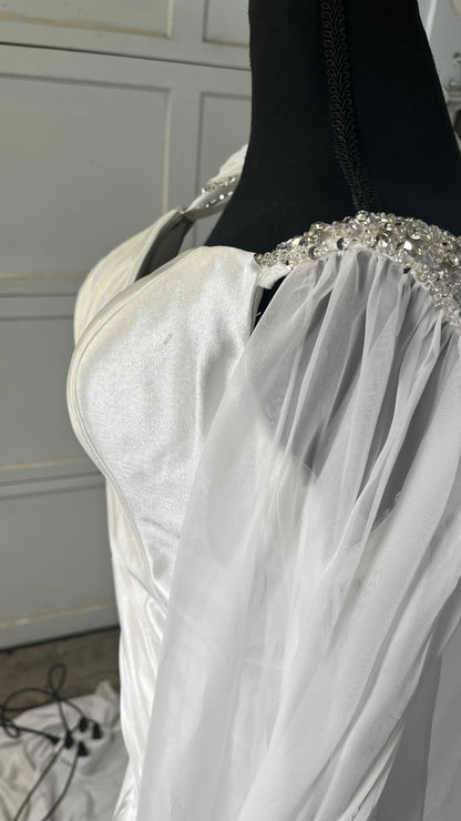 Long Sleeves Mermaid Wedding Dresses for Bride Satin Sweetheart Bridal Gowns Formal Evening Dress with Slit LAW700  Size NO