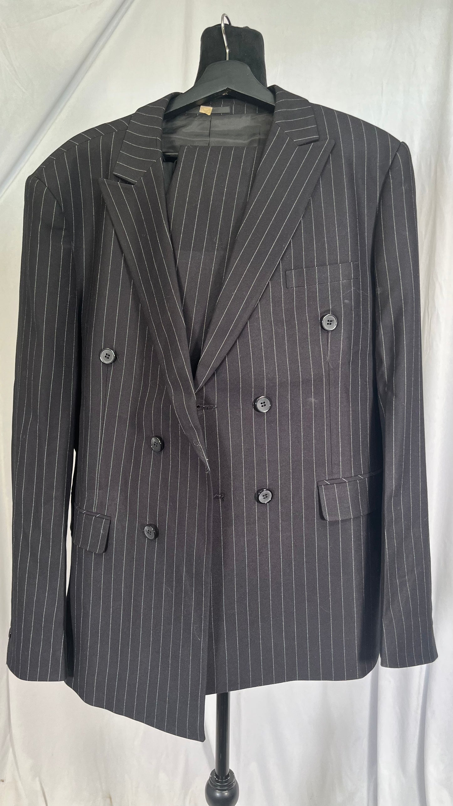 Alfani Mens Slim-Fit Double-Breasted Pinstripe Suit Jacket 42 Long Black Size L
