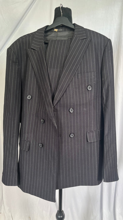 Alfani Mens Slim-Fit Double-Breasted Pinstripe Suit Jacket 42 Long Black Size L