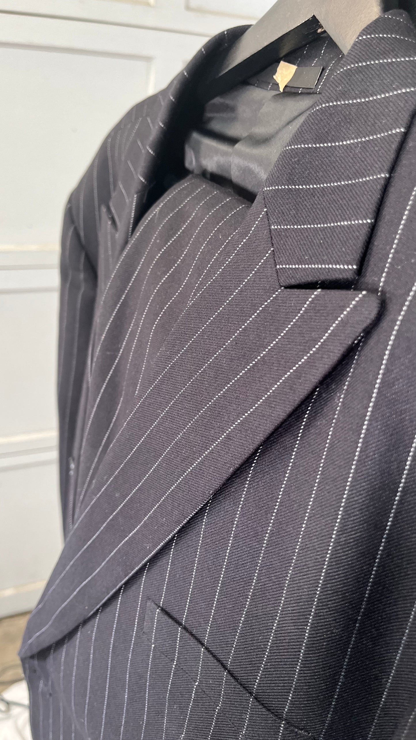 Alfani Mens Slim-Fit Double-Breasted Pinstripe Suit Jacket 42 Long Black Size L