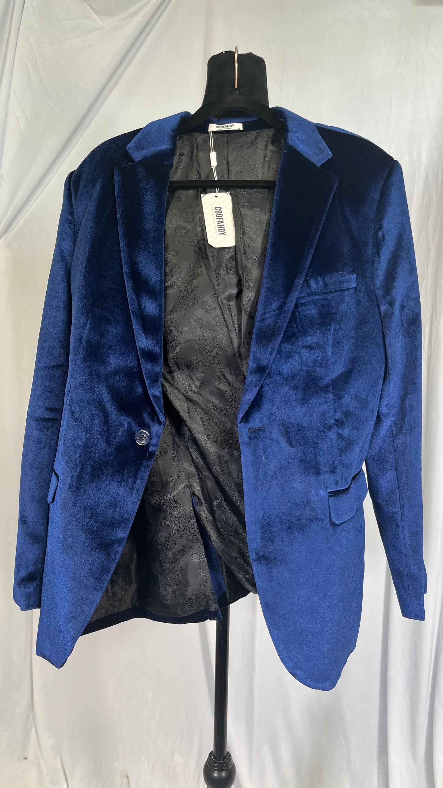 Men's Casual Slim Fit Velvet Party Wear Two Button Blazer Sport Coat Royal Blue Size M