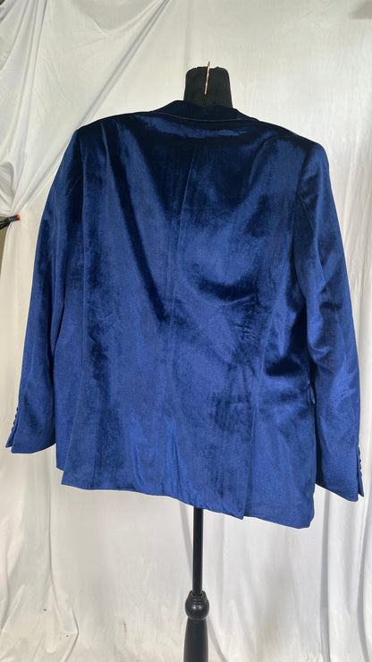 Men's Casual Slim Fit Velvet Party Wear Two Button Blazer Sport Coat Royal Blue Size M