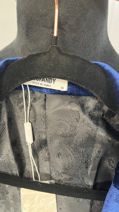 Men's Casual Slim Fit Velvet Party Wear Two Button Blazer Sport Coat Royal Blue Size M