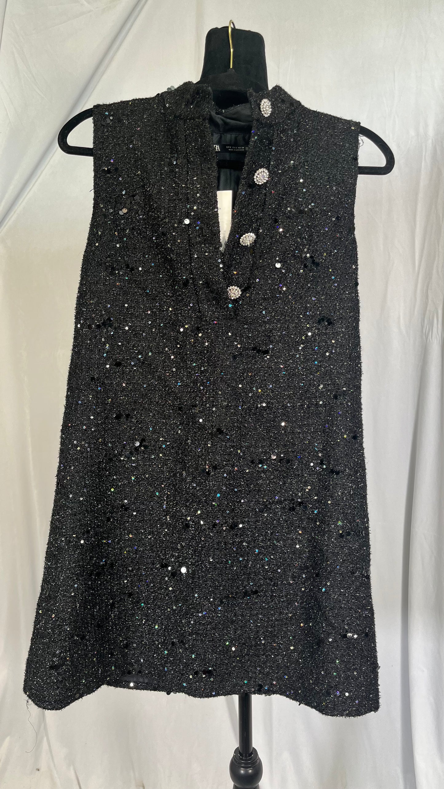 Clown Women's Glitter Tweed Peplum Gilet Sequins Flared Fringe Size S