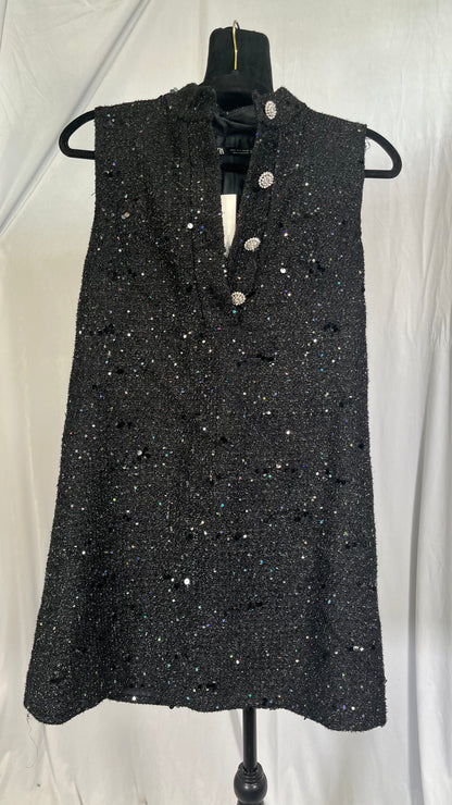 Clown Women's Glitter Tweed Peplum Gilet Sequins Flared Fringe Size S