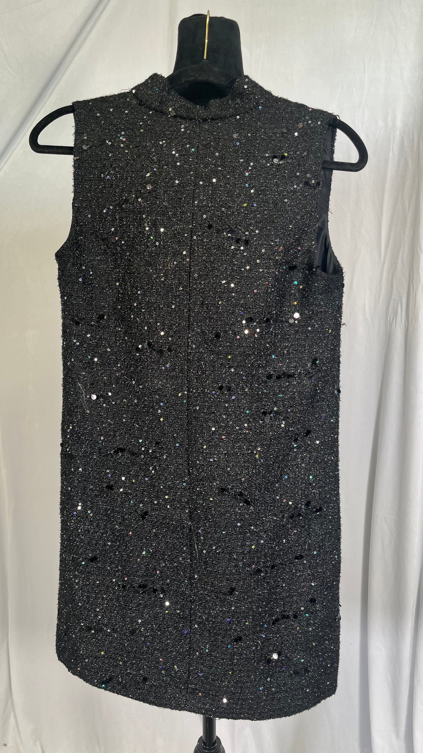 Clown Women's Glitter Tweed Peplum Gilet Sequins Flared Fringe Size S