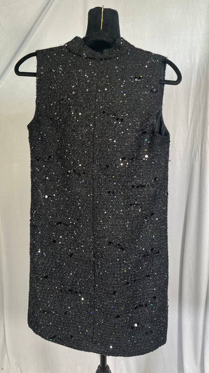 Clown Women's Glitter Tweed Peplum Gilet Sequins Flared Fringe Size S