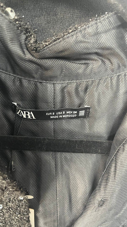 Clown Women's Glitter Tweed Peplum Gilet Sequins Flared Fringe Size S