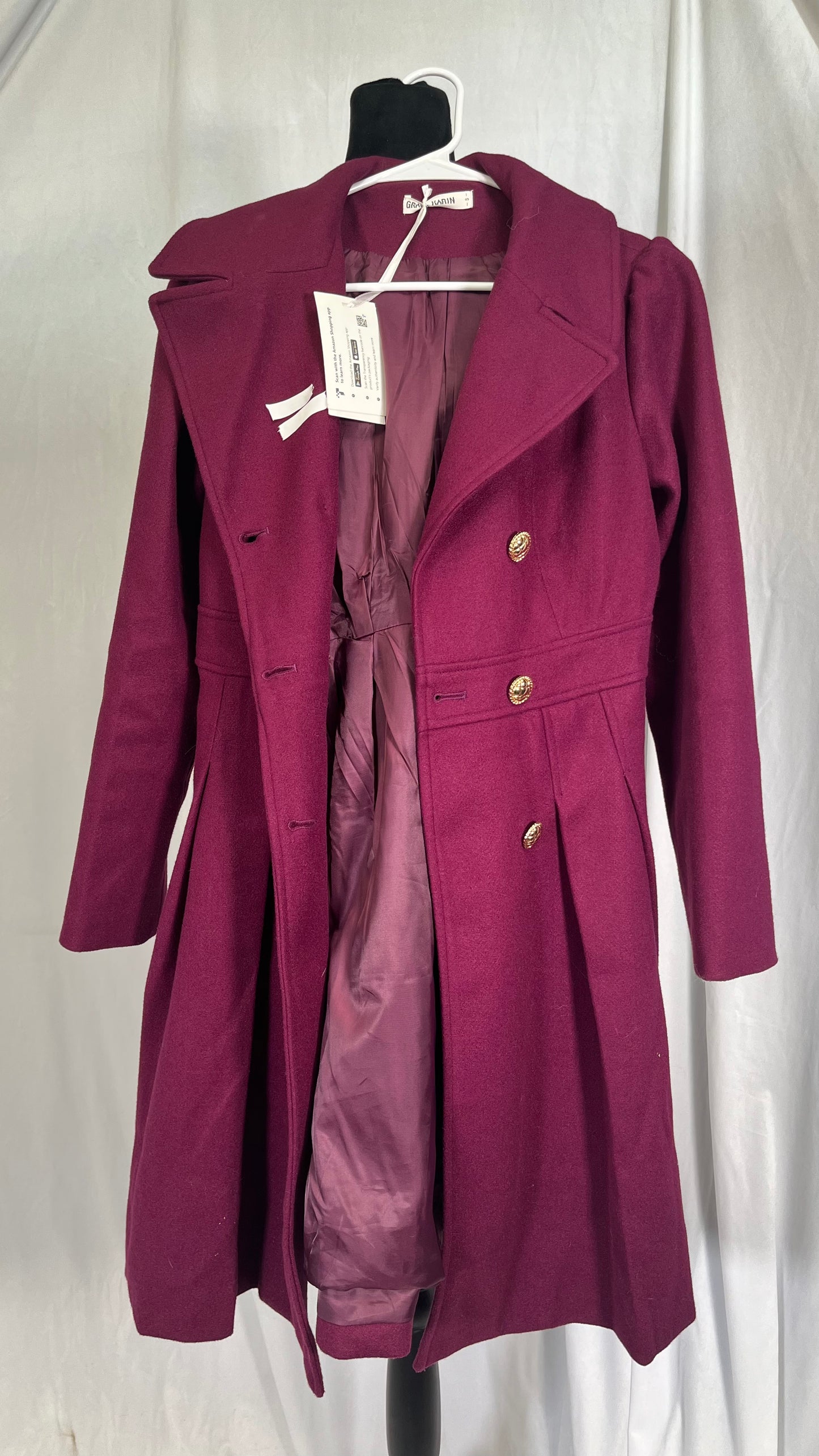 Women's Pea Coat Winter Wool Blend Trench Coat Stand Collar Casual Overcoat Double Breasted Woolen Peacoat Jacket  Size S