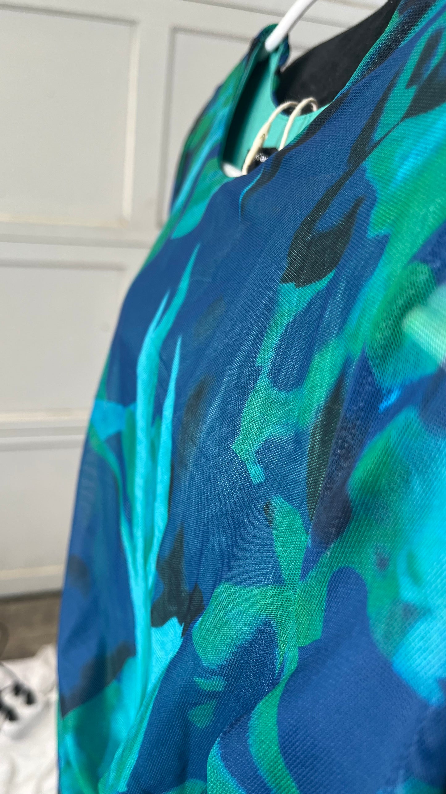 MakeMeChic Women's Elegant Tie Dye Mesh Ruched Long Sleeve Round Neck Bodycon Midi Long Dresses  Size S