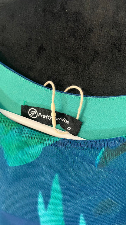 MakeMeChic Women's Elegant Tie Dye Mesh Ruched Long Sleeve Round Neck Bodycon Midi Long Dresses  Size S