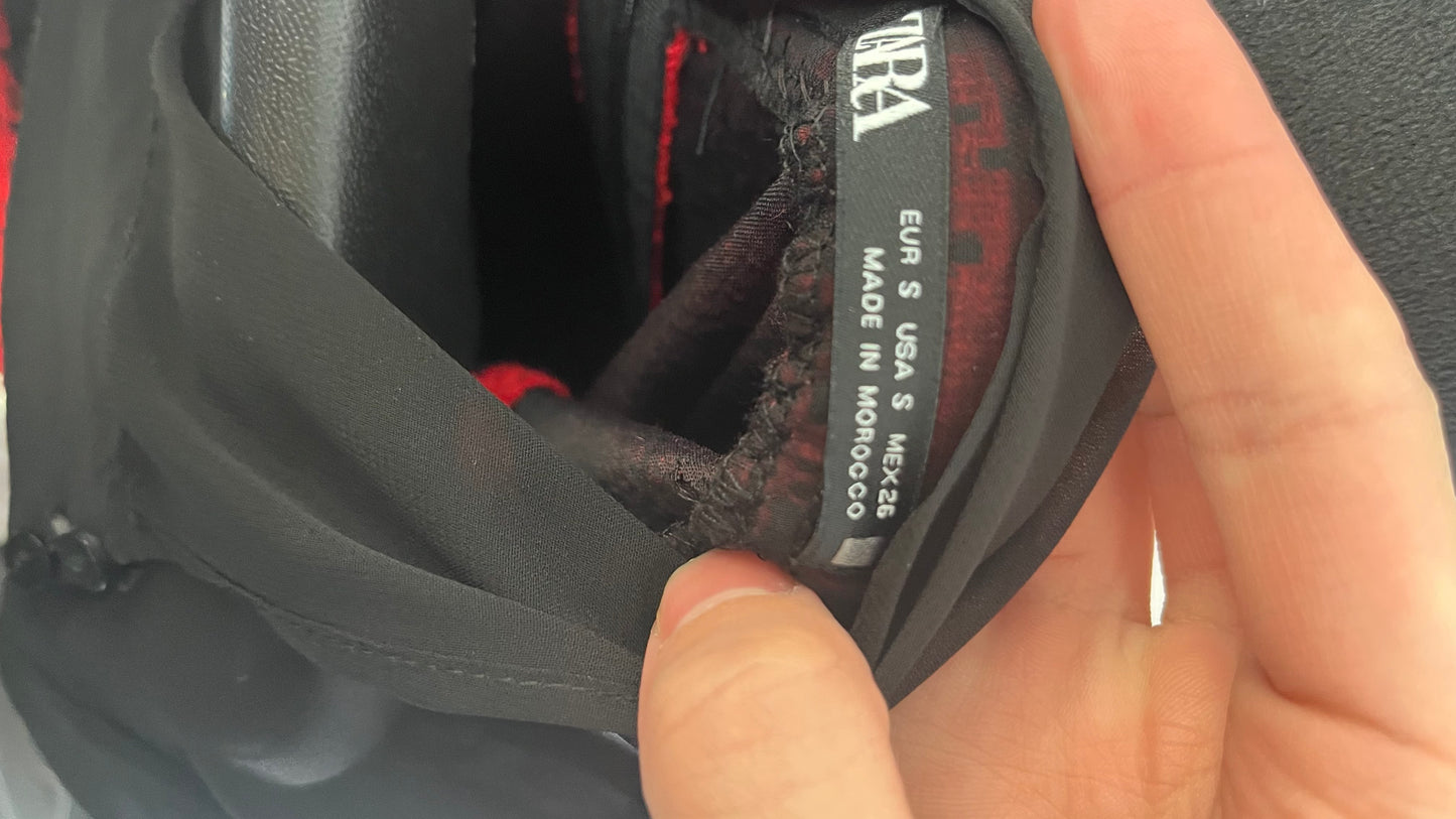 HH TRAF 2024 Women's Long Dress, Red, Plaid, Round Neck, Long Sleeves, Single Breasted, Decoration, Zipper, Autumn Dress for Women, Fashion Size S